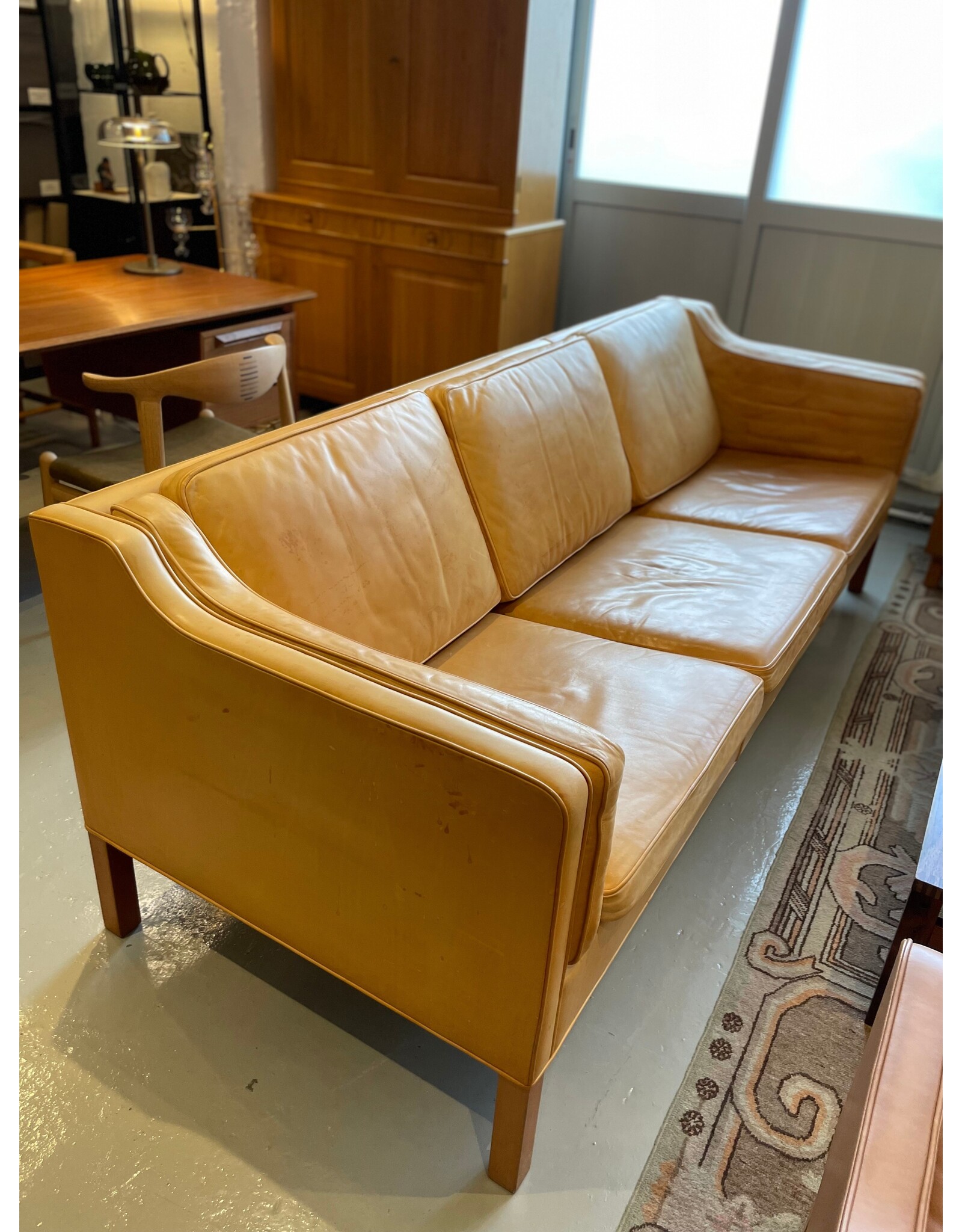 1960's LEATHER BORGE MOGENSEN 2213 3-SEATER SOFA
