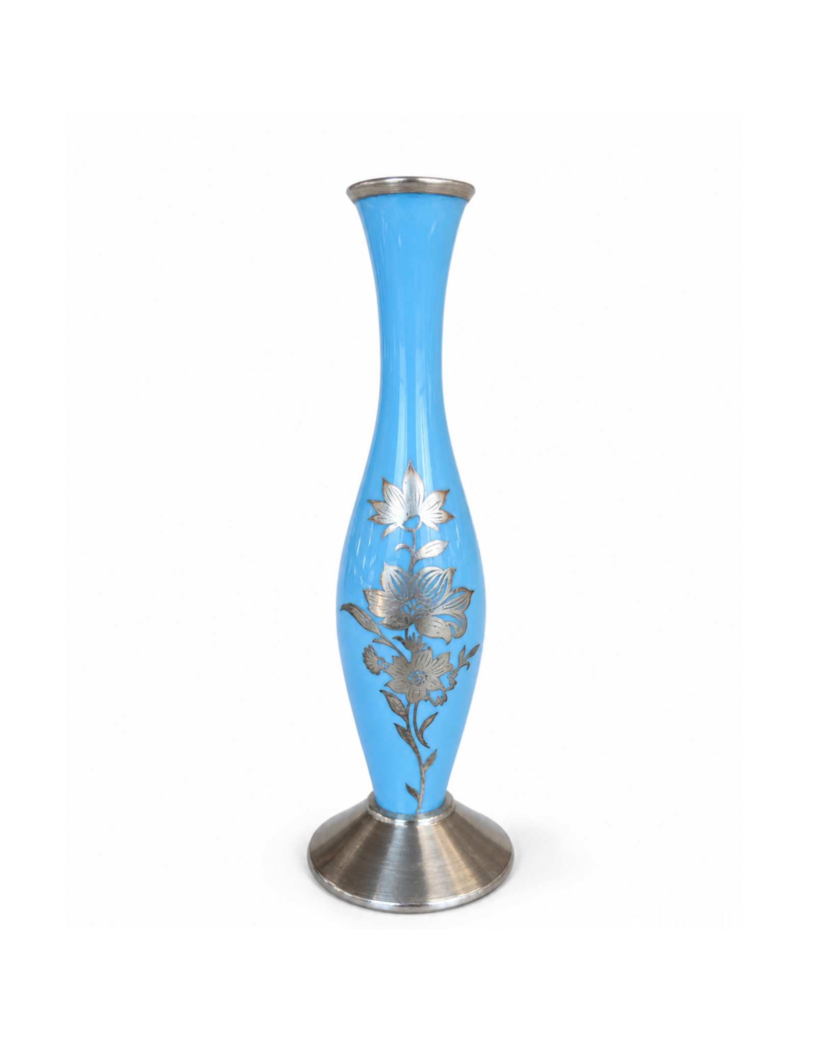 PORCELAIN TURQUOISE GLAZE WITH SILVER OVERLAY VASE