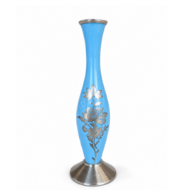 PORCELAIN TURQUOISE GLAZE WITH SILVER OVERLAY VASE