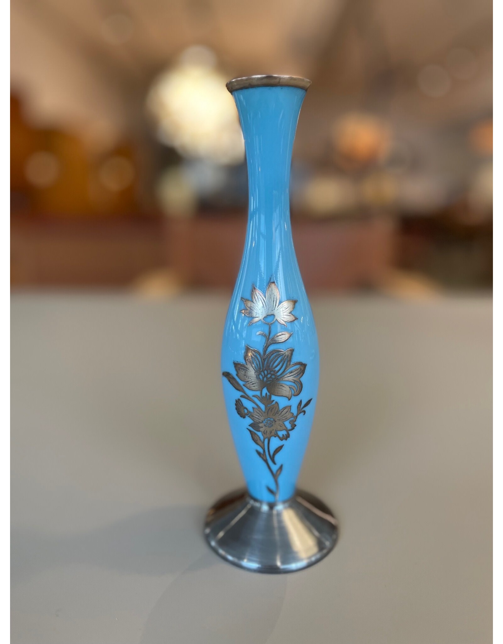 PORCELAIN VASE 綠松石釉陶瓷鍍銀花瓶