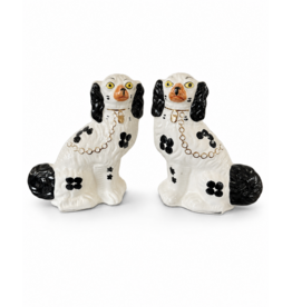 PAIR OF HAND PAINTED STAFFORDSHIRE SPANIELS