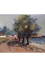 1920's BEACH FRONT PROMENADE SIGNED OIL ON BOARD