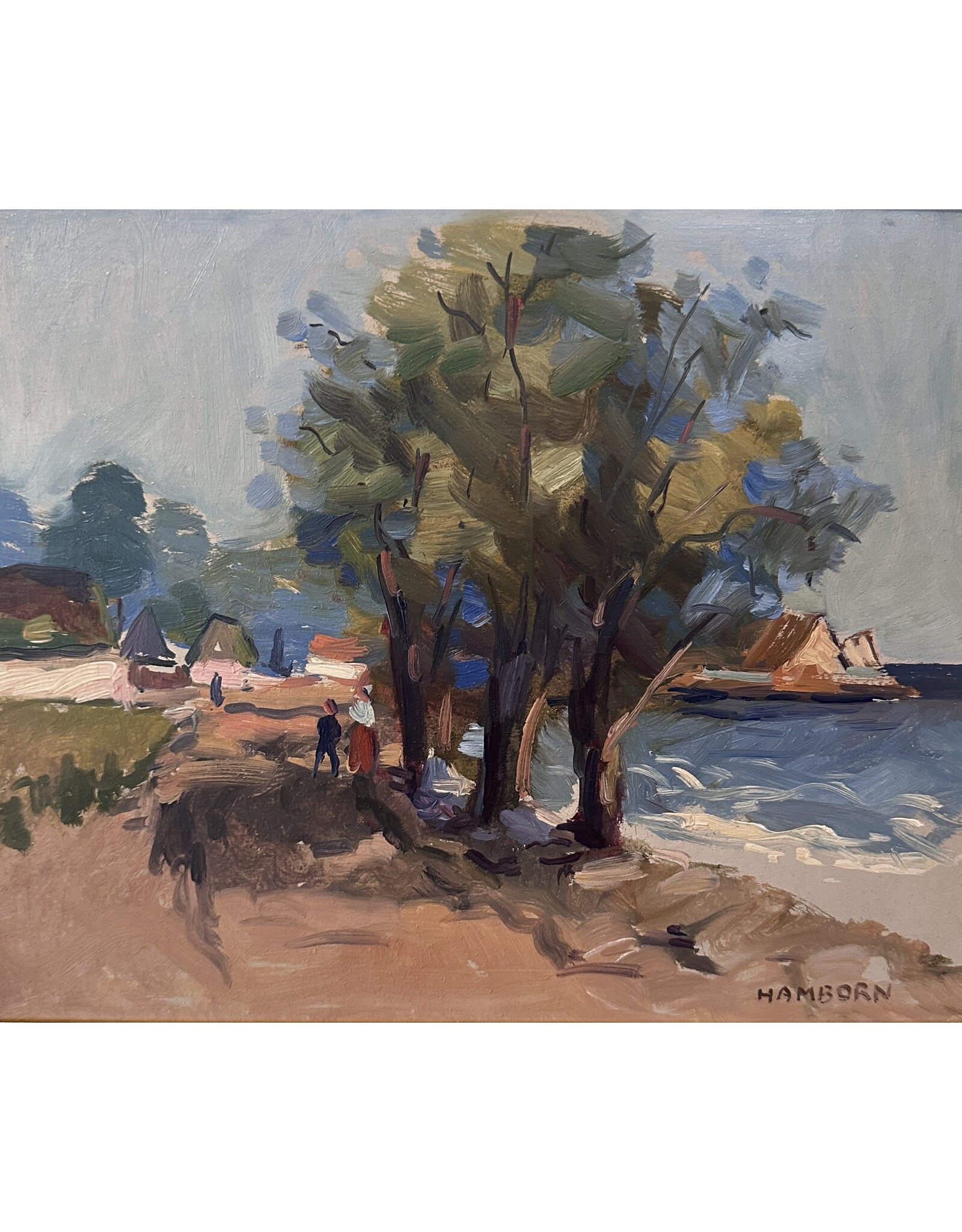 1920's BEACH FRONT PROMENADE SIGNED OIL ON BOARD