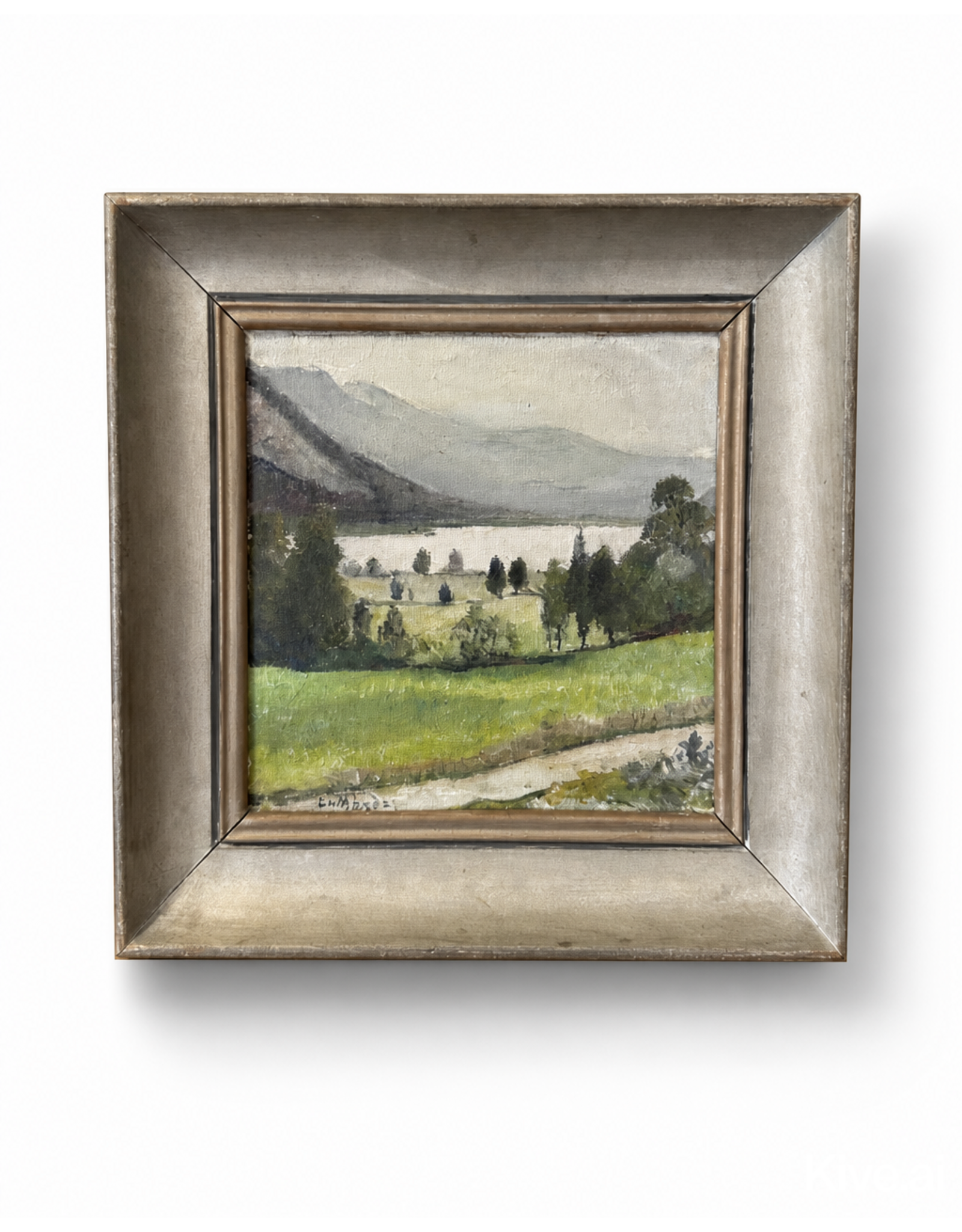 1920's QUIET VALLEY LANDSCAPE SIGNED FRAMED OIL ON BOARD