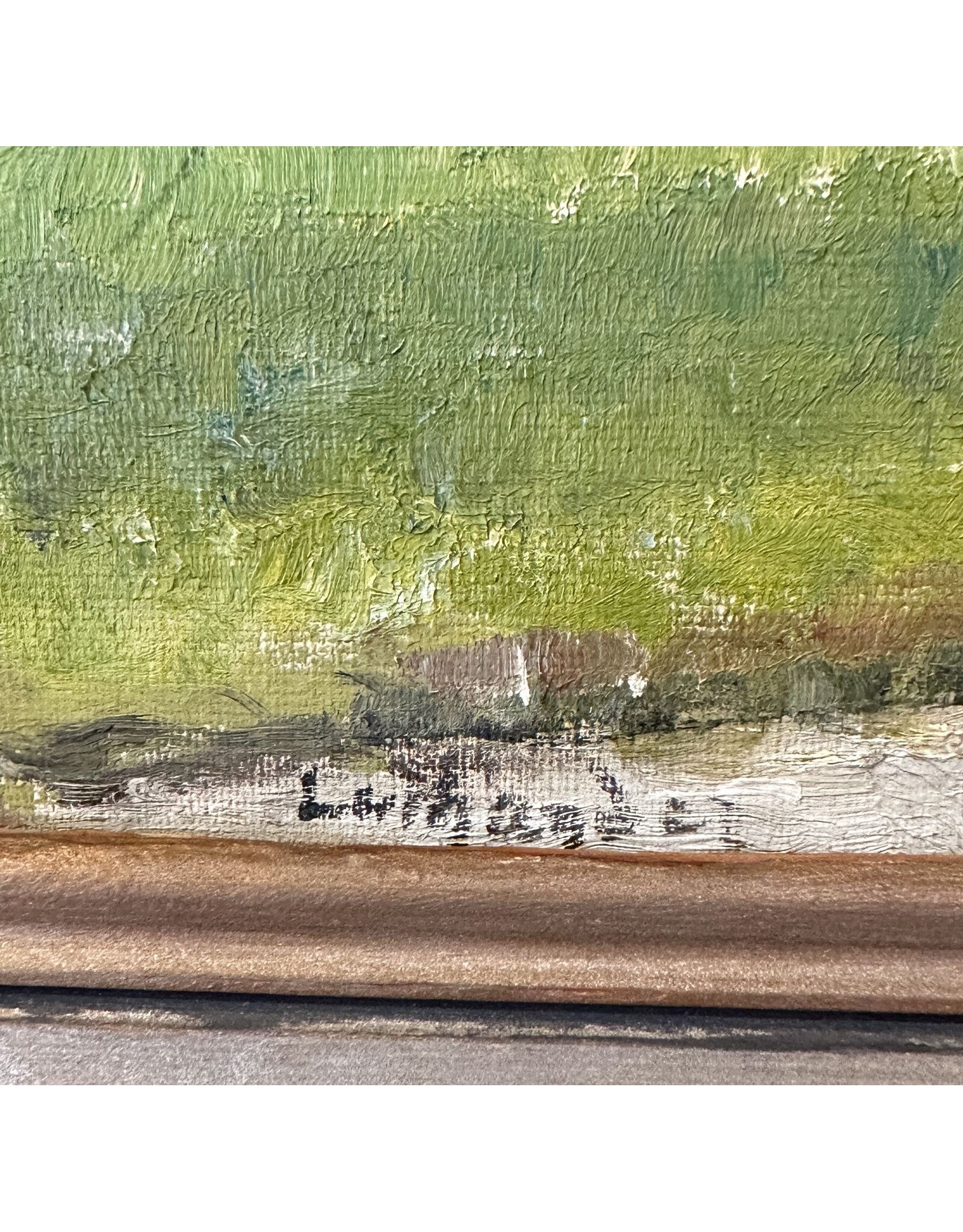 1920's QUIET VALLEY LANDSCAPE SIGNED FRAMED OIL ON BOARD