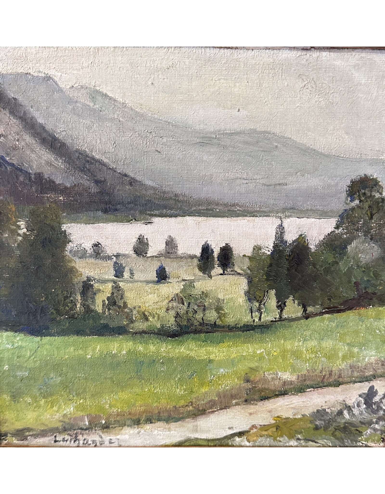 1920's QUIET VALLEY LANDSCAPE SIGNED FRAMED OIL ON BOARD