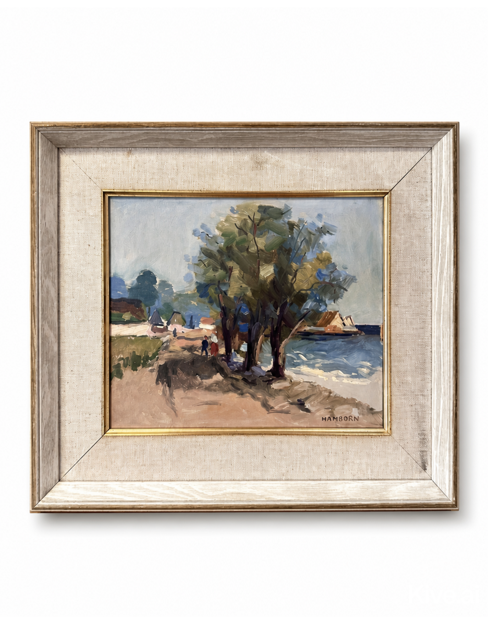 1920's BEACH FRONT PROMENADE SIGNED OIL ON BOARD