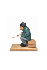 PAINTED WOOD CARVING OF OLD SWEDISH MAN FISHING