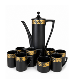 PORTMEIRION BLACK AND GOLD GREEK KEY COFFEE SET FOR 6 PERSONS