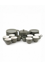 35 PIECE GREY GLAZED EARTHENWARE TEA SERVICE FOR 8 PERSONS