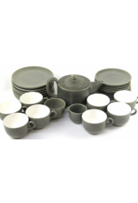 35 PIECE GREY GLAZED EARTHENWARE TEA SERVICE FOR 8 PERSONS