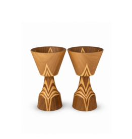 WOOD CANDLESTICKS 嵌花木燭台一對