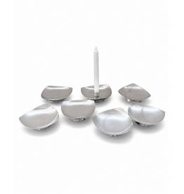 SET OF 6 STAINLESS STEEL SALT & PEPPER CELLARS WITH 1 CANDLESTICK