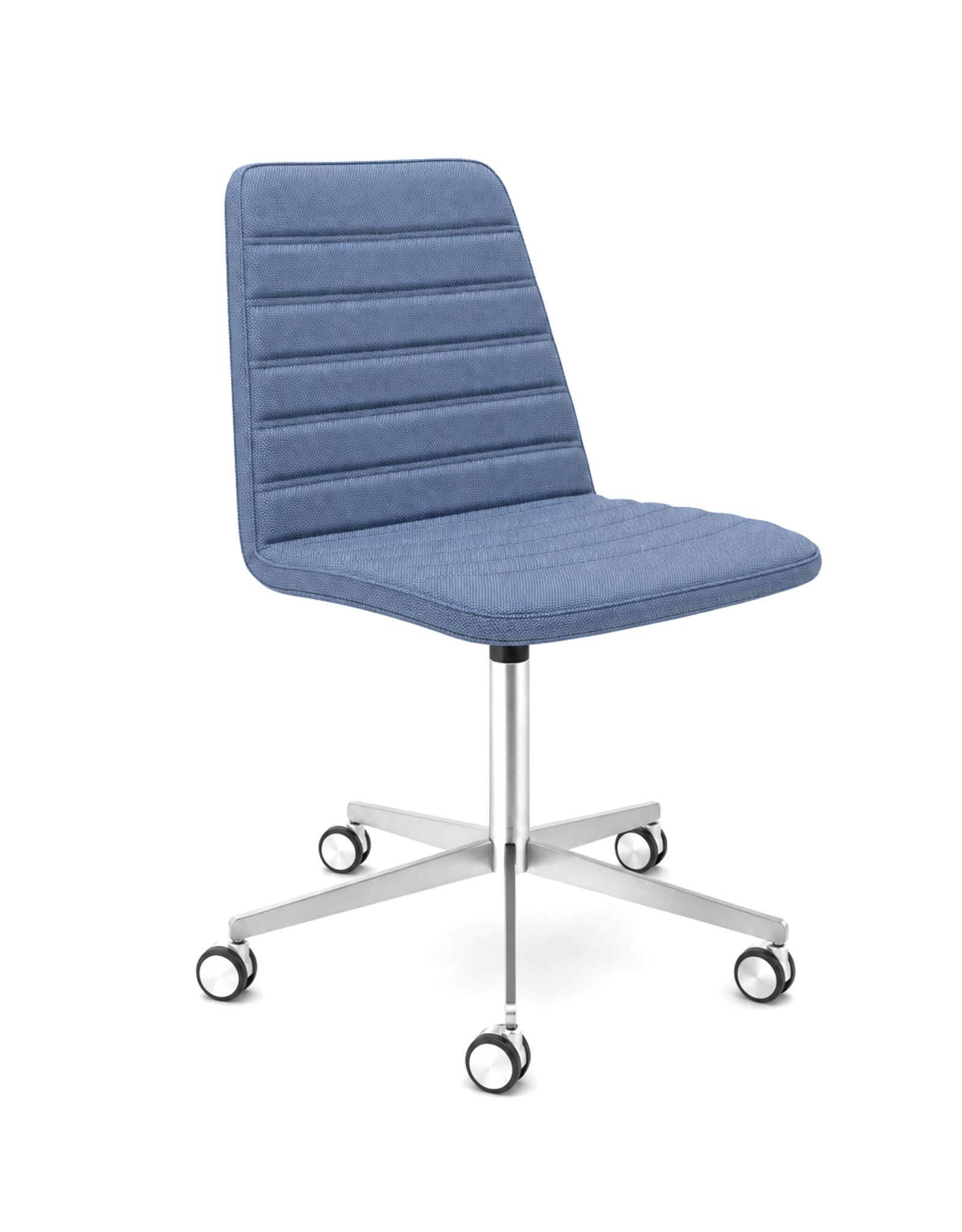 (BARGAIN CORNER) SPINAL CHAIR 44 BLUE WITH SWIVEL BASE ON CASTORS