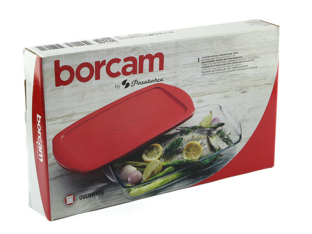 Pasabahce Borcam 59124 Auflaufform mit Deckel, Backform, Servierform, rechteckig, Glas, 40 x 25 cm