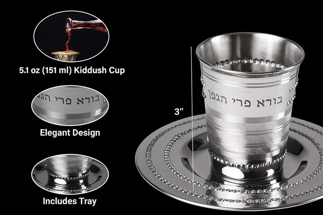 Kidduschbecher+Tablett Edelstahl #9 174ml