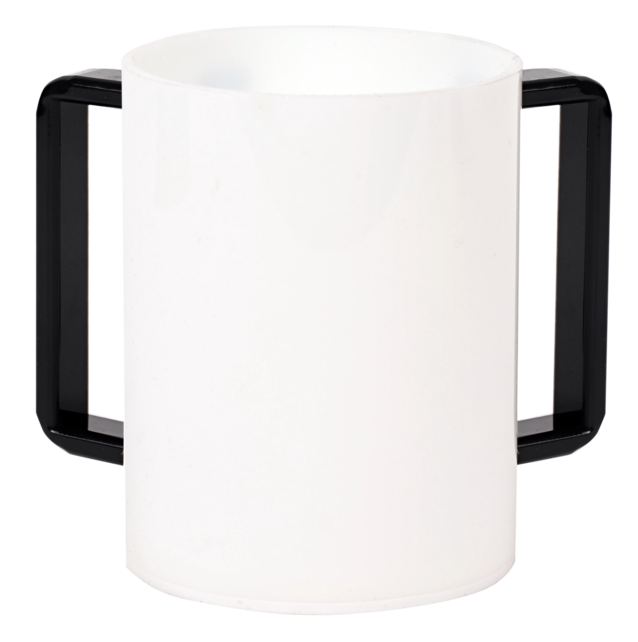Acrylic Washing Cup   White Black Handles 5"