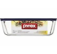 Pyrex® 11-cup Rectangular Glass Food Storage Container with Blue Lid