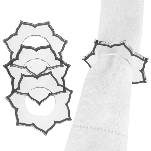 Waterdale Lucite Petal Napkin Ring Silver Border P4