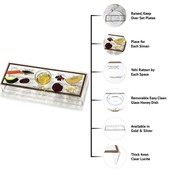 Waterdale Set of Four Simanim Tray 12"x4"x2" Stands Over Plate Gold (Includes Glass Honey Dish Insert)