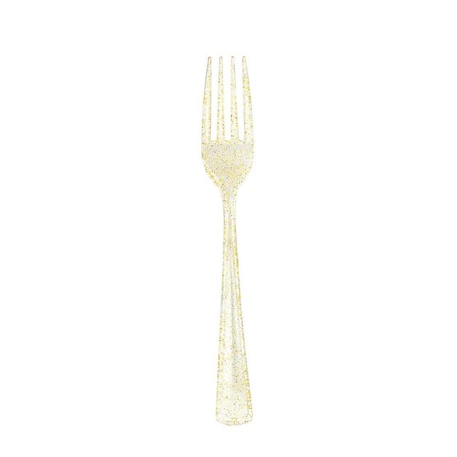 Lillian Collection Plastic Cutlery Combo Box | Gold Glitter | Pack of 48