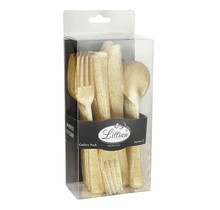 Lillian Collection Plastic Cutlery Combo Box | Gold Glitter | Pack of 48
