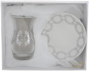 Art Glazen Kiddush Kopje Met Keramische Schotel - 10 cm