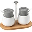 Cole & Mason 2 Ceramic Condiment Pots on Wooden Serving Tray