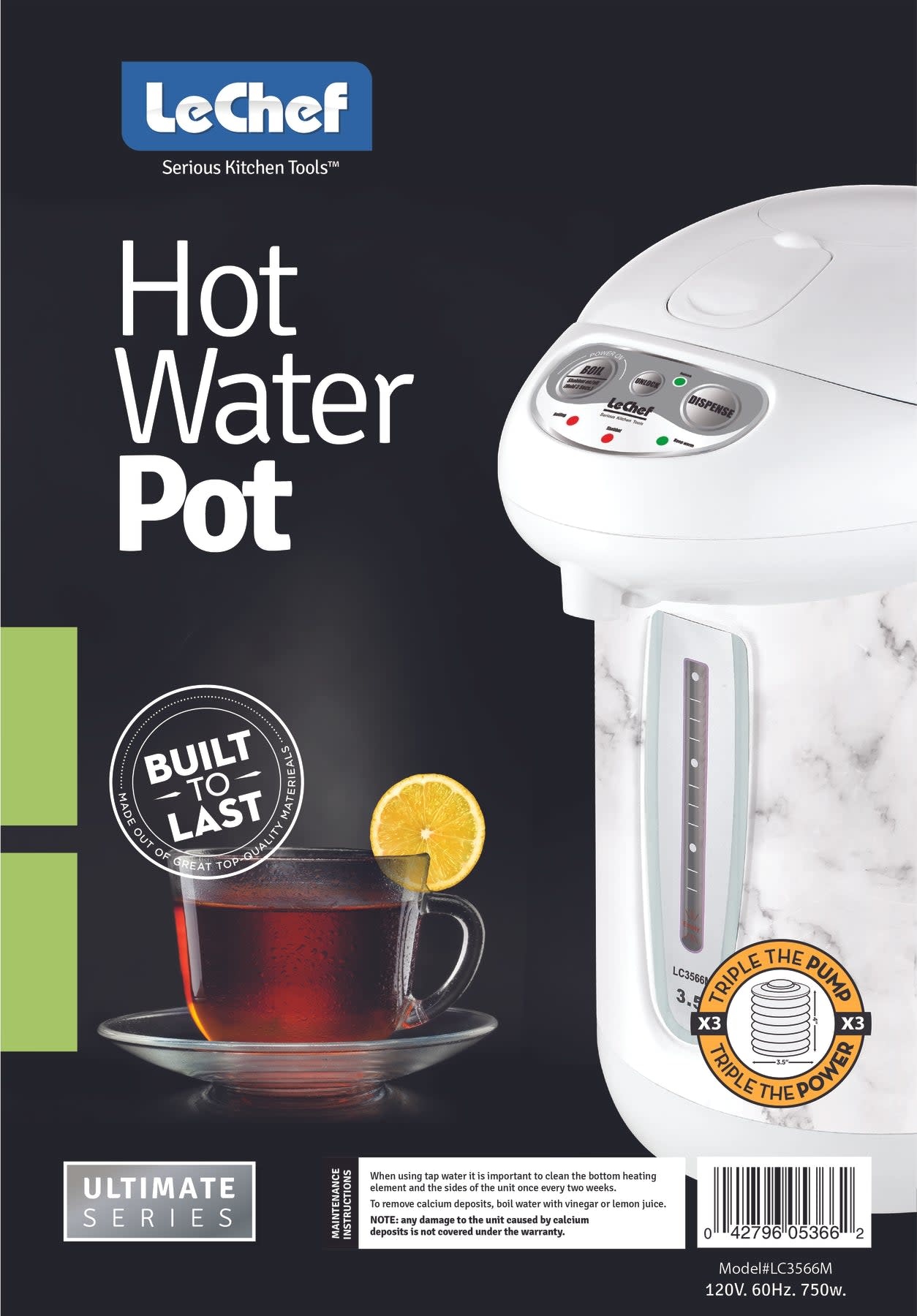 LE'CHEF ELECTRIC HOT WATER POT 4.0 QT MODEL# LC4077S WITH SHABBAT