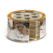 Bol de Pâque à 3 niveaux plaqué argent/bord doré/bouton d'écrou en bois doré