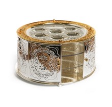 Bol de Pâque à 3 niveaux plaqué argent/bord doré/bouton d'écrou en bois doré