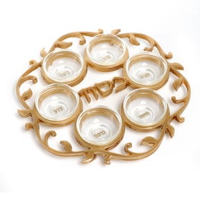 Paldinox Pessach-Tablett aus Aluminium und Glas/Gold, D32 cm