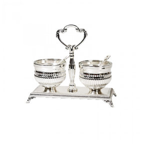 Silver Plated Double Salt Holder Beaded Design