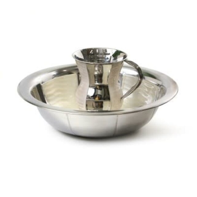 Hand Wash Cup Set W/Bowl Enamel Silver Plated