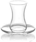 LAV Authentic 6 verres à thé turcs avec soucoupes, tasses à thé transparentes, 133 ml