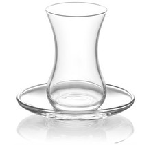 LAV Authentic 6 türkische Teegläser mit Untertassen, klare Teetassen, 133 ml