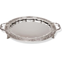 Plateau Ovale Plaqué Argent Ner Mitzva avec Poignées - 40X30cm