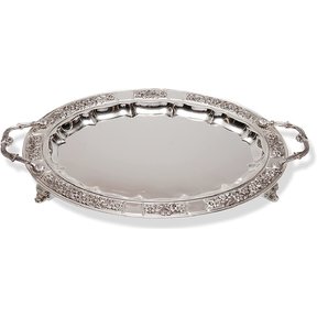 Ner Mitzva Silver Plated  Oval Tray with Handles - 40X30cm