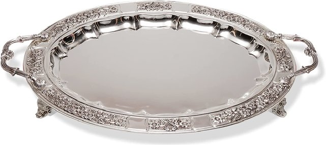 Ner Mitzva Silver Plated  Oval Tray with Handles - 40X30cm