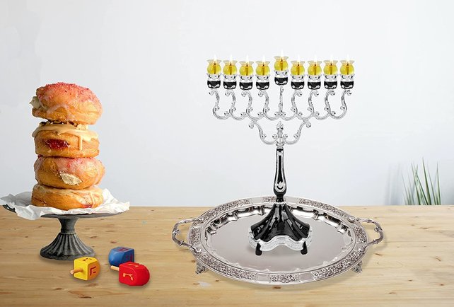 Ner Mitzva Silver Plated  Oval Tray with Handles - 40X30cm