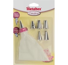 Metaltex Dolceforno Pipe Bag Pour Crème Chantilly - 31 X 20 cm - Coton Blanc - 7 pièces