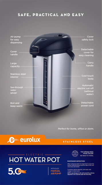 Eurolux  Bouilloire Électrique à Eau Chaude avec Pompe - 5L