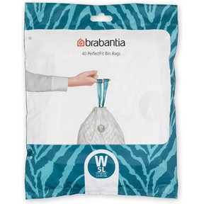 Brabantia PerfectFit Bags, Code W, 5 Litres, 40 Bags in Dispenser Pack - White