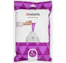 Brabantia Sacs Poubelle PerfectFit Code C (10-12 litres), 40 Sacs - Blanc