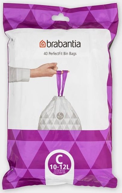 Brabantia PerfectFit Bin Bags Code C (10-12 litre), 40 Bags - White