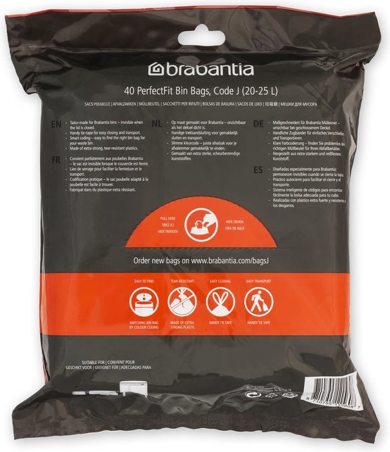 Brabantia PerfectFit Bin Bags Code J ( 23L),  40 Bags - White