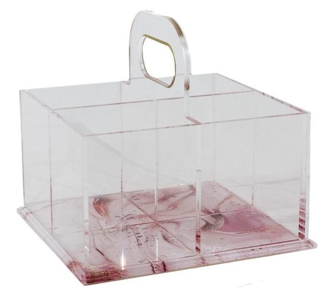 Acrylic 4 Section Cutlery Holder - Marble Rosegold