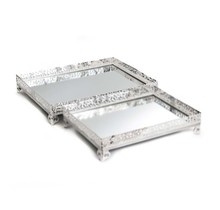 Set 2 Mirror Tray Silver Plated L:39X30X7cm M:33.1X24X7cm single