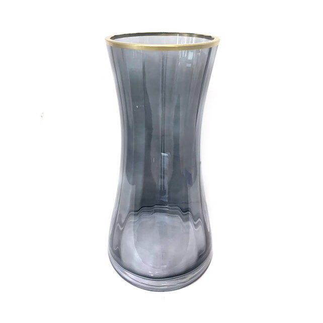 Paldinox Glass Vase Grey Gold Rim H28D15cm