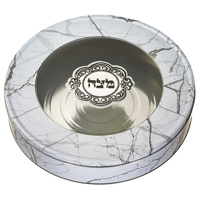 Art Round Tin Matzah Box 34 cm with print and plaque
